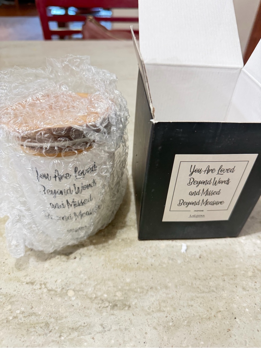 NIB LALEENA JASMINE MEMORIAL CANDLE 14 oz.